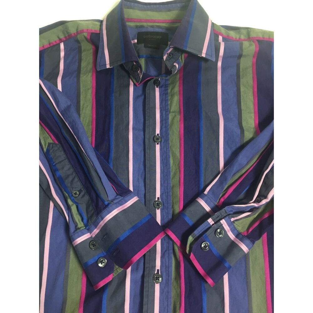 Duchamp London Mens Tailored Fit Blue Button Up Cotton Long Sleeve Shirt Size 16
